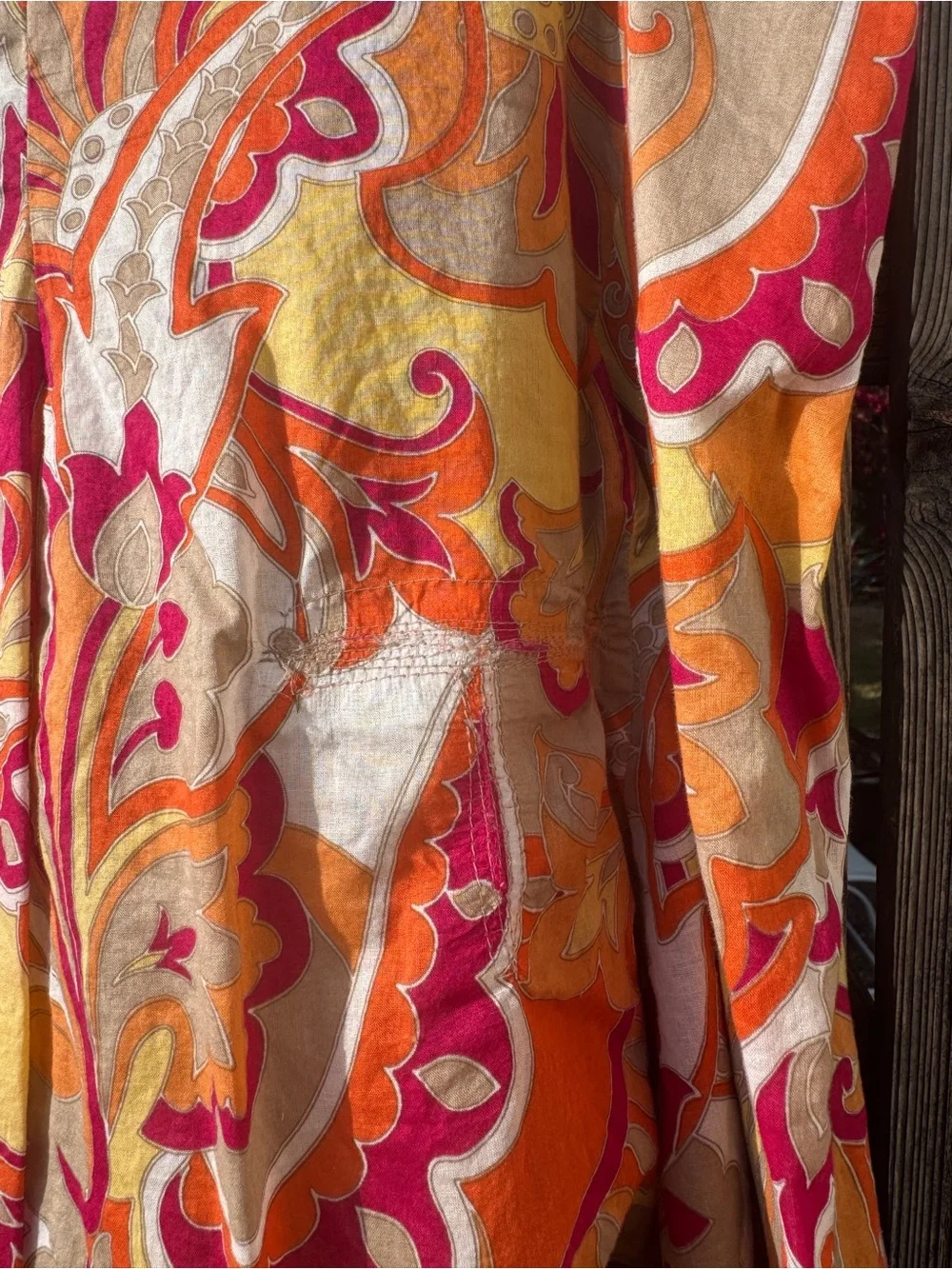 Vintage Y2K attention Bright Orange & Pink Paisley Skater Skirt Long